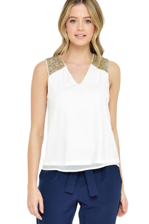 Дамски топ Vero Moda 180992503-10-28, Мъниста на раменете, Бял, L