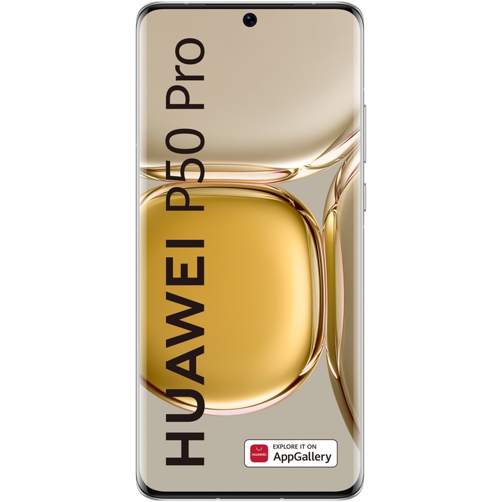 Huawei P50 Pro Mobiltelefon, Kártyafüggetlen, Dual SIM, 256GB, 8GB RAM, LTE, Kakaó Arany