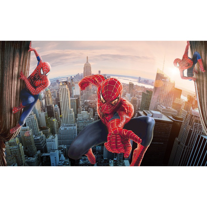 Fototapet pentru copii, Omul Paianjen deasupra orasului New York ,100x 150cm, Multicolor