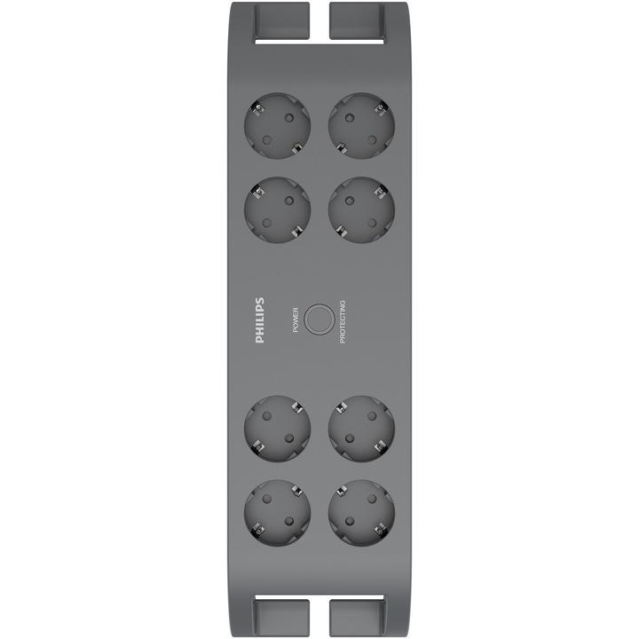 Разклонител Philips SPN3180A/58, 8 контакта със защита от пренапрежение, 16A, 2 м, Сив
