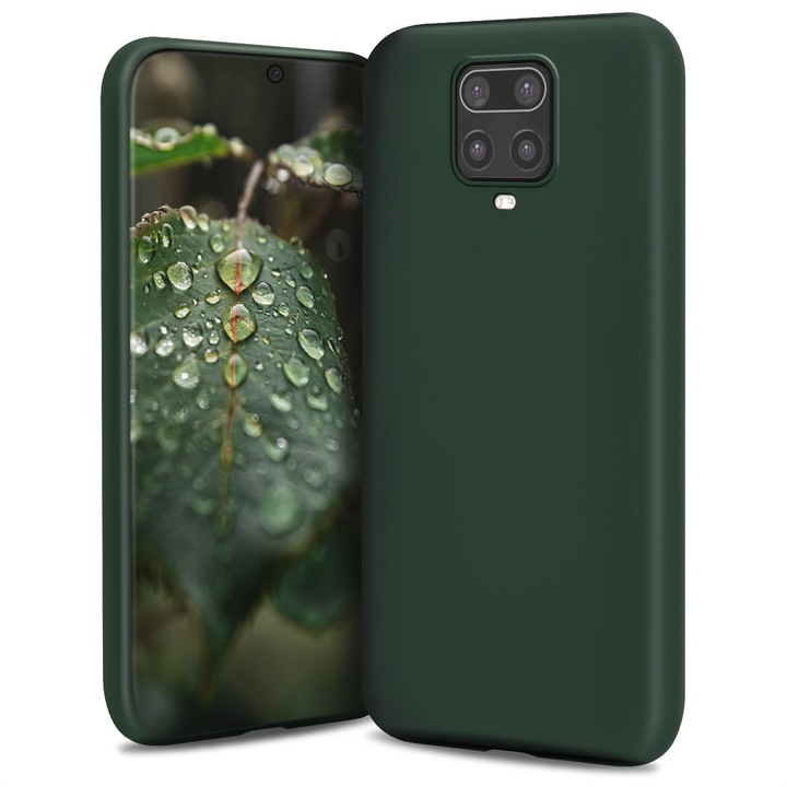 Калъф от силикон, Moozy, за Xiaomi Redmi Note 9S, Тъмно зелен, вътрешна част от микрофибър