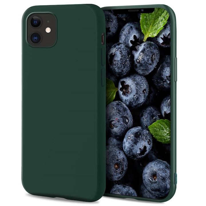 Силиконов кейс, Moozy, за Apple iPhone 12 mini, Тъмно зелен, вътрешна част от микрофибър