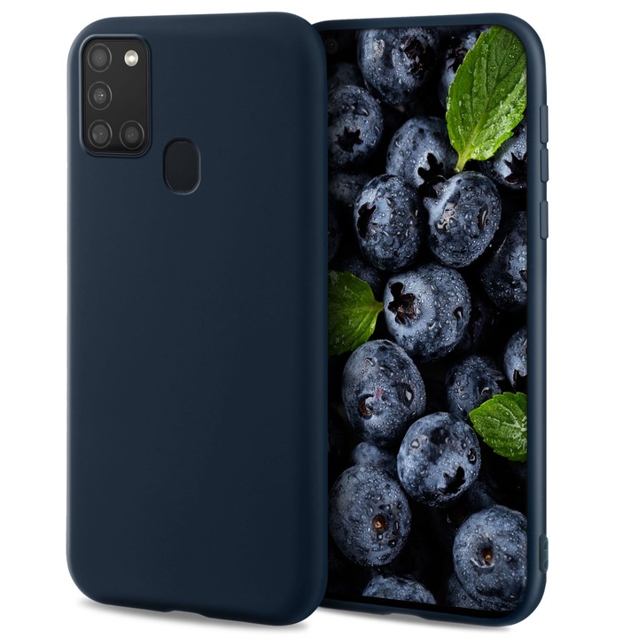 Силиконов калъф, Moozy, за Samsung Galaxy A21s, Тъмно син, вътрешност микрофибър