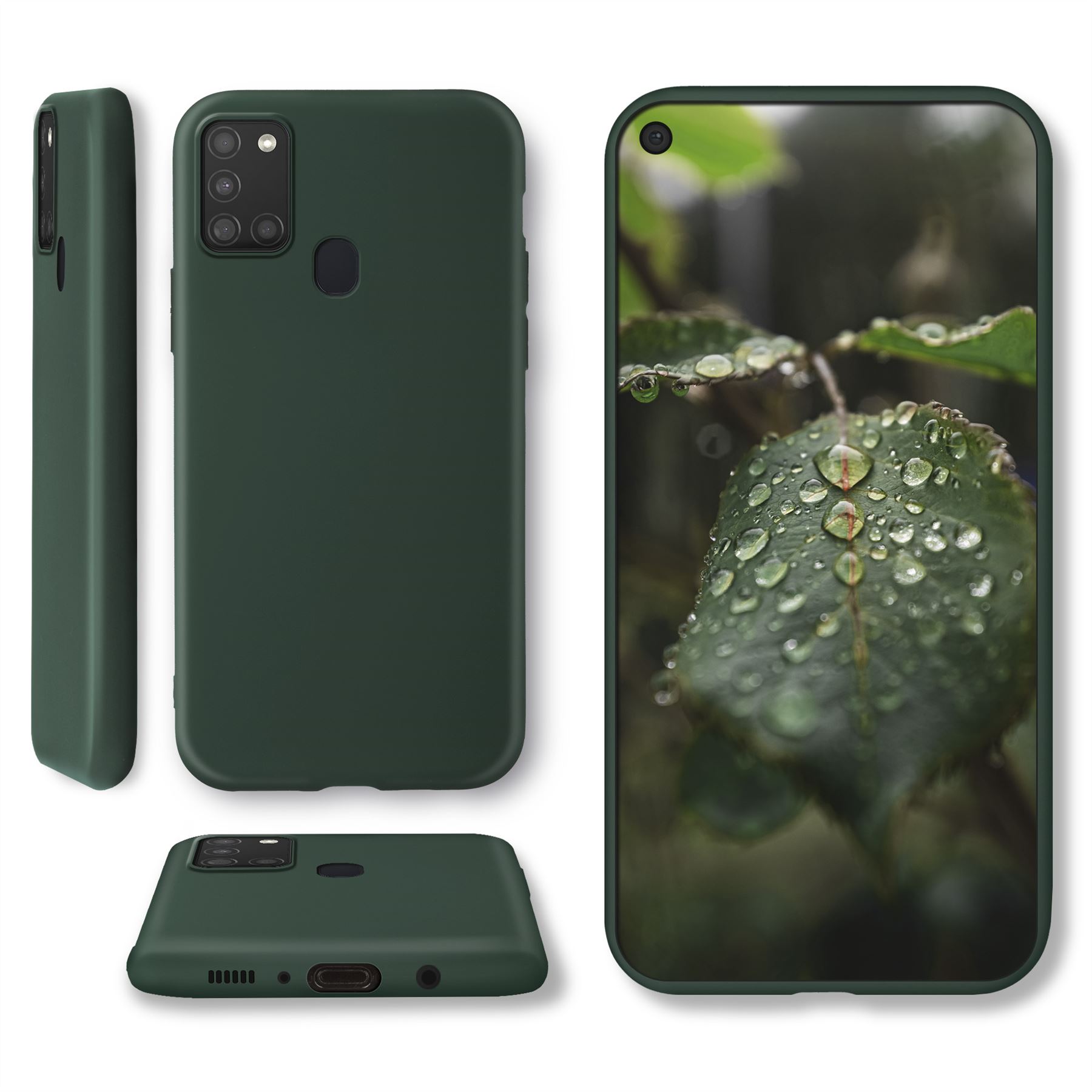 Husa din silicon, Moozy, pentru Samsung Galaxy A21s, Verde inchis, interior din microfibra