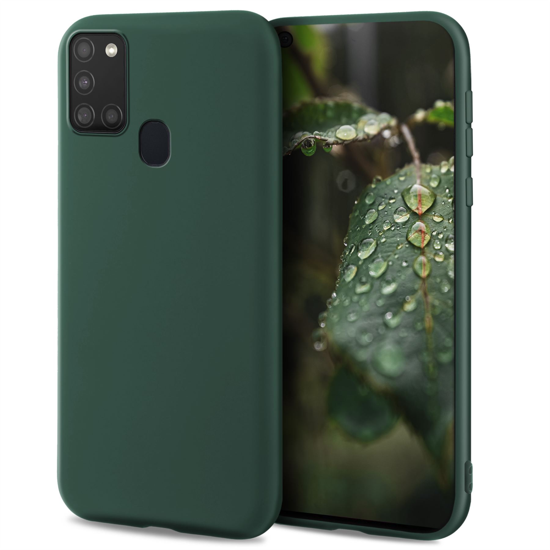 Husa din silicon, Moozy, pentru Samsung Galaxy A21s, Verde inchis, interior din microfibra