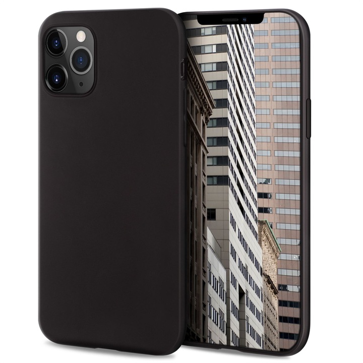 Moozy szilikon tok, Apple iPhone 12 / 12 Pro-hoz, mikroszálas belső, fekete