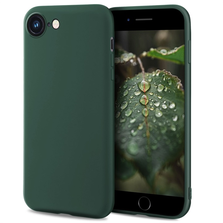 Силиконов калъф Moozy Premium за Apple iPhone 7 / 8 / SE (2020), тъмно зелен, вътрешна част от микрофибър