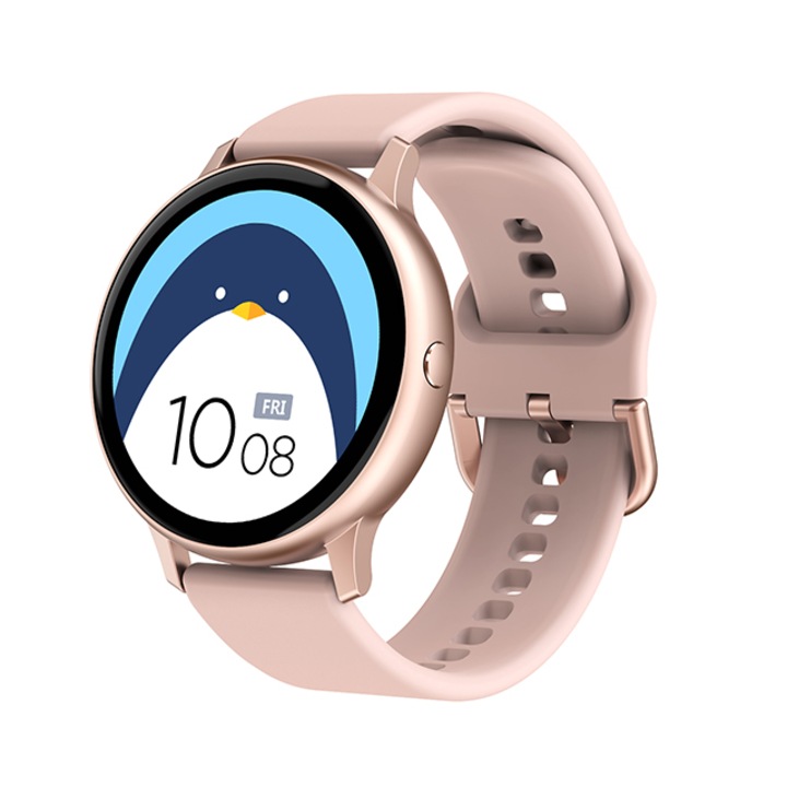 Смарт часовник SOLTOY® DoTime PRO, пълноцветен OLED дисплей, SpO2 оксиметър, известия за обаждания/SMS/приложения, наблюдение на пулса и сърдечния ритъм, различни функции, силикон от розово злато