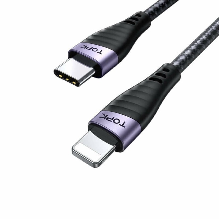TopK AC15 кабел за данни, USB Type-C към Lightning, 20W, 1m, черен