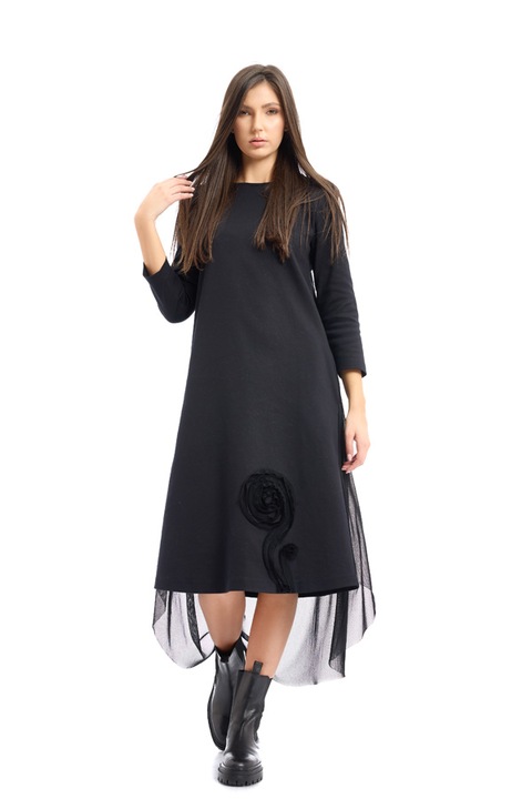 Női ruha, RVL Fashion, hátul tüll fodros, sötétkék, S INTL