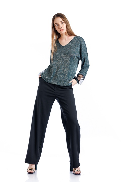 Bluza dama, RVL Fashion, D3221B, lurex, Verde inchis