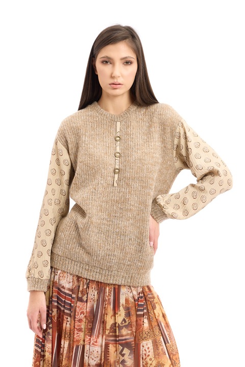 Bluza dama, RVL Fashion, cu maneci de matase naturala, bej