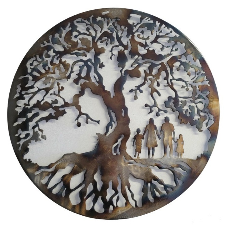 Életfa, fali fém dekoráció, 4 tagu család, 60 cm
