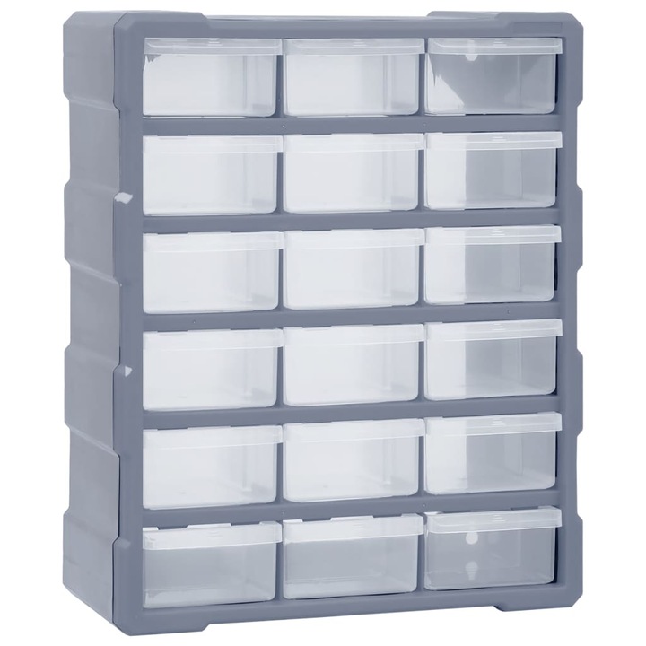 Organizator cu 18 sertare medii vidaXL, Polipropilena, 38 x 16 x 47 cm, Gri