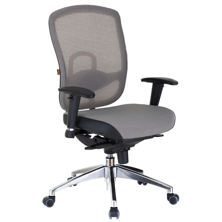 QMOBILI Oklahoma Grey ergonomikus szék, textilháló, 4 pontos multiblock mechanizmus, állítható deréktámasz, állítható PP karok, alumínium talp