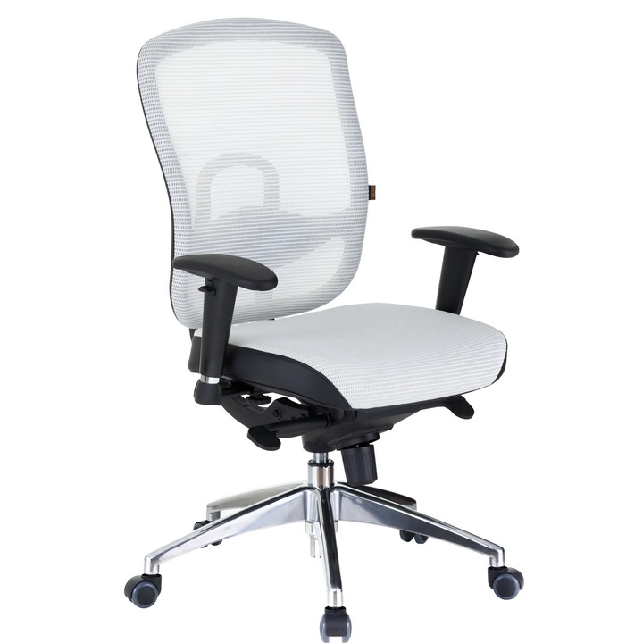 QMOBILI Oklahoma ergonomikus szék Fehér, textilháló, 4 pontos multiblock mechanizmus, állítható deréktámasz, állítható PP karok, alumínium talp