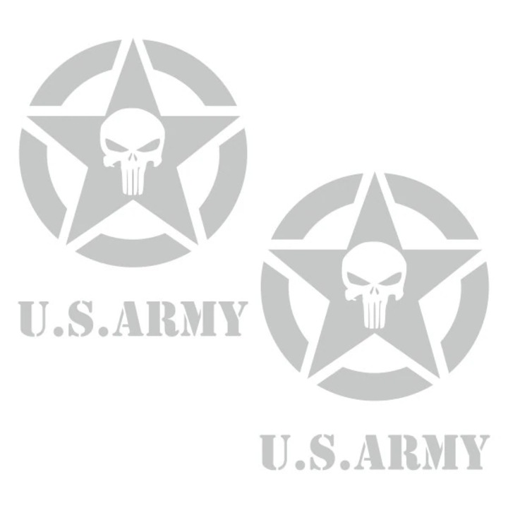 Set 2 stickere Stea Punisher U.S. Army, Culoare Alba, 47 x 61 cm