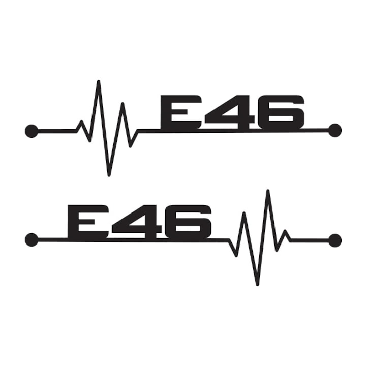 Set 2 stickere auto pentru BMW E46, I love E46, Culoare Neagra, 30 x 10 cm