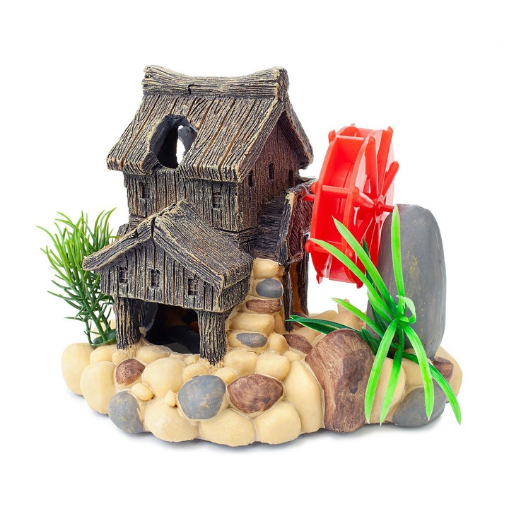 Happet Dekoráció Akváriumba, Ház és Szélmalom Forma, 11cm, R151