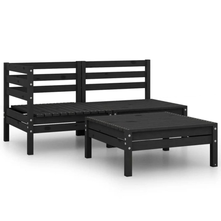 Set mobilier de gradina vidaXL, 3 piese, negru, lemn masiv de pin, 17.95 kg 806601