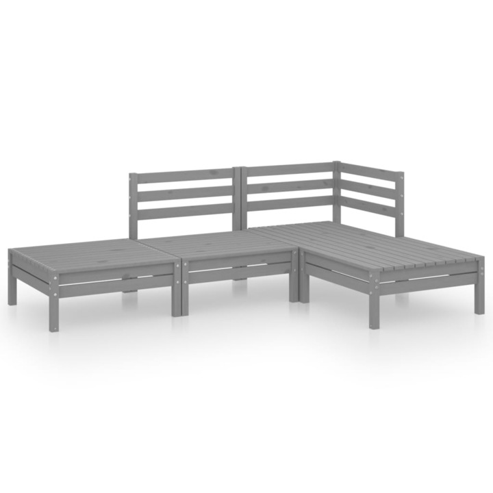 Set mobilier de gradina vidaXL, 4 piese, gri, lemn masiv de pin, 3082619