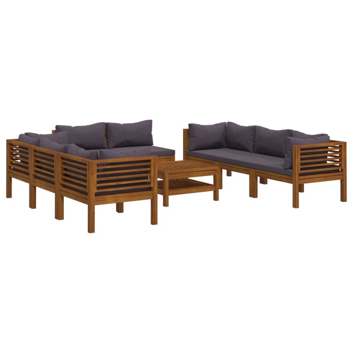 Set mobilier de gradina cu perne vidaXL, 9 piese, lemn masiv de acacia, 28.5 kg