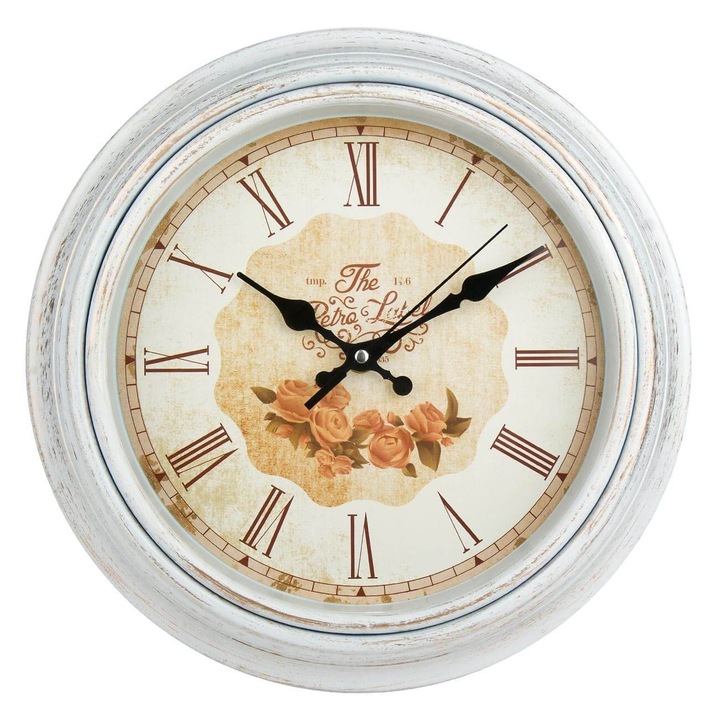 Стенен часовник MCT, ретро модел с цветя, 30 см
