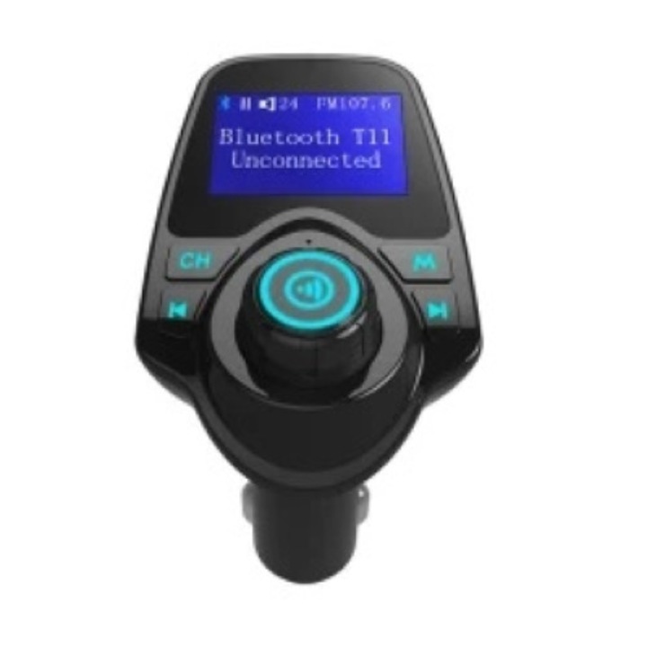 Bluetooth FM adó Digital One SP00298, T11, Bluetooth v.5.0 + 2xUSB, Töltéshez, Nagy kijelző, Kihangosító készlet