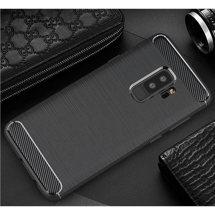 Husa Techsuit, Carbon Silicone, compatibila cu Samsung Galaxy S9 Plus, Black