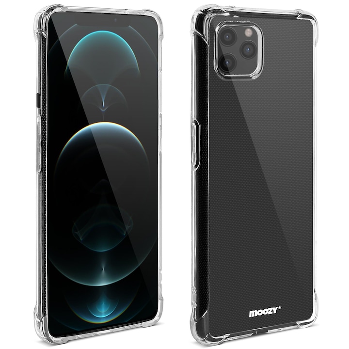 Ütésálló tok, Moozy, Apple iPhone 12 / 12 Pro-hoz, átlátszó, szilikon