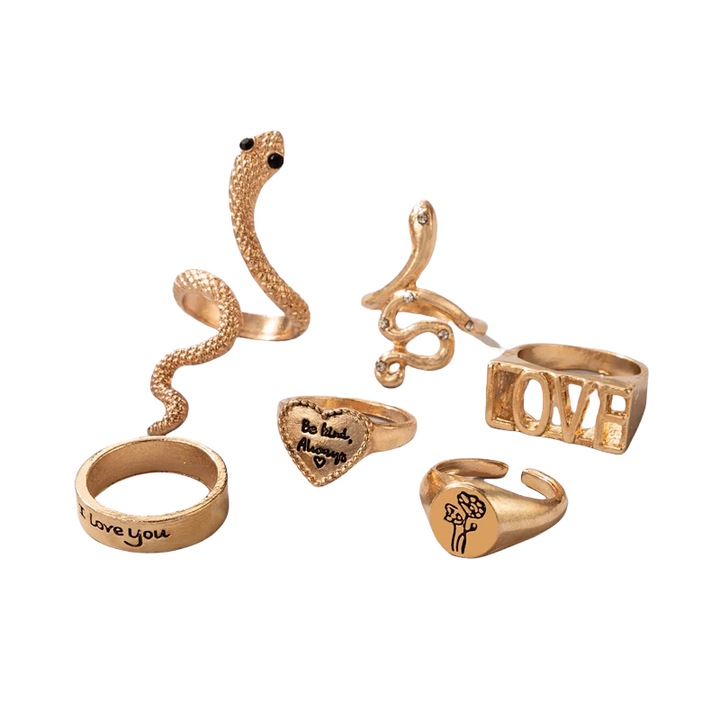 Set 6 inele, aurii, cu sarpe, Biggie C4, Pursehuit