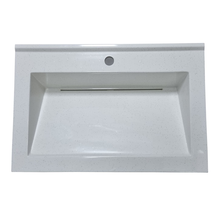 Lavoar din compozit cu sifon ascuns 70 cm ALB cu sclipici