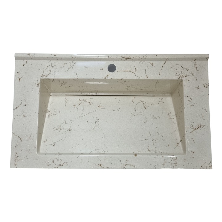 Florin Art Kompozit mosdókagyló rejtett szifonnal 80 cm BEJ finom csillámmal és arany márvány betétekkel