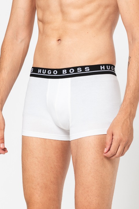 BOSS, Set de boxeri cu banda logo in talie - 5 perechi, Negru/Bleumarin, S