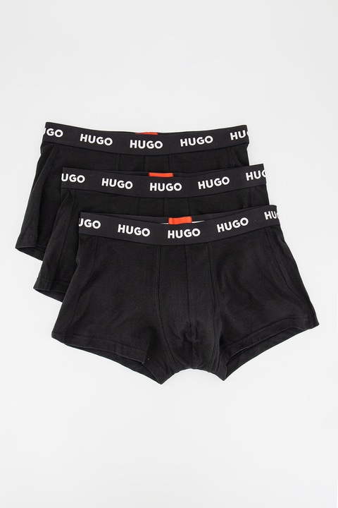 HUGO, Set de boxeri cu banda logo in talie - 3 perechi, Negru