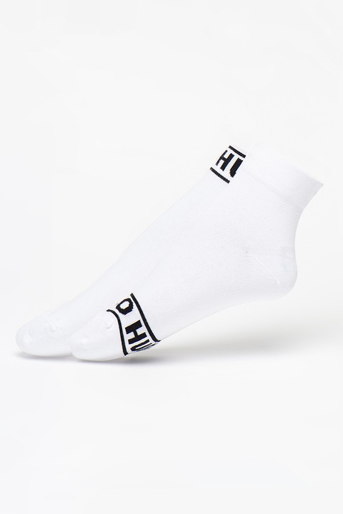 HUGO, Set de sosete scurte cu logo - 2 perechi, Alb