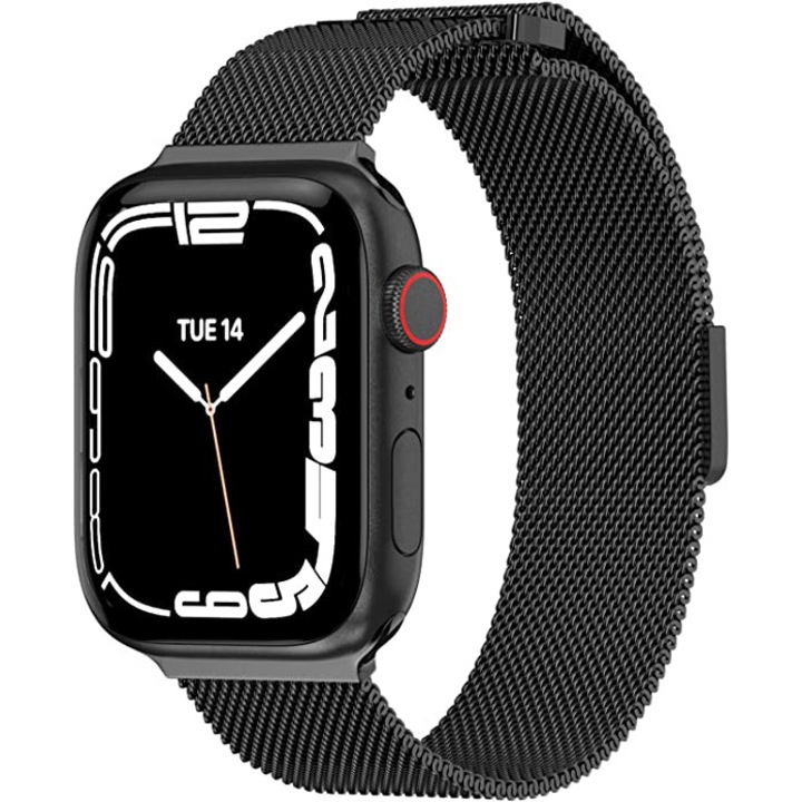 Curea SvodMedia® Compatibila cu Apple Watch, Milanese Loop, Compatibila cu Apple Watch 8/7/6/5/4/3/2, 38/40/41 mm, marime M/L, Negru