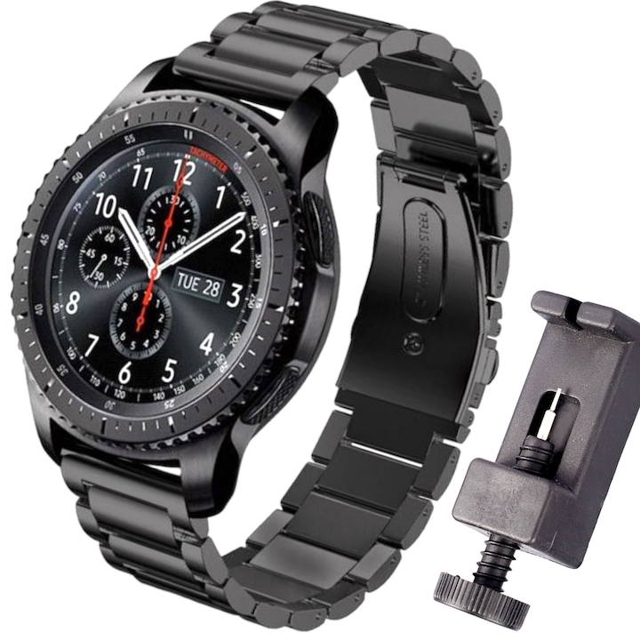 Curea Metalica SvodMedia®️ Universala, 22mm cu Dispozitiv reglare bratara, Compatibila cu Samsung Galaxy Watch/Huawei Watch GT 2, Negru