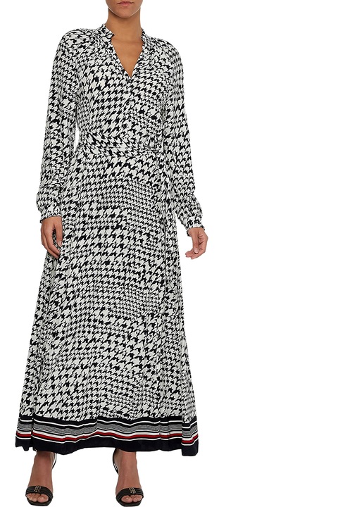 Tommy Hilfiger, Рокля с шпиц и колан, Бял/Черен, S