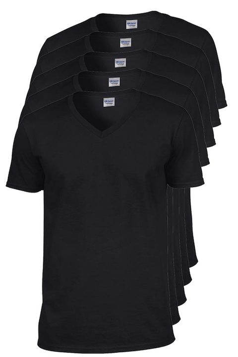 Комплект 5 тениски за мъже, V-образно деколте, 100% памук, Черен