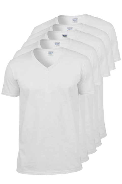 Комплект 5 тениски за мъже, V-образно деколте, 100% памук, Бял