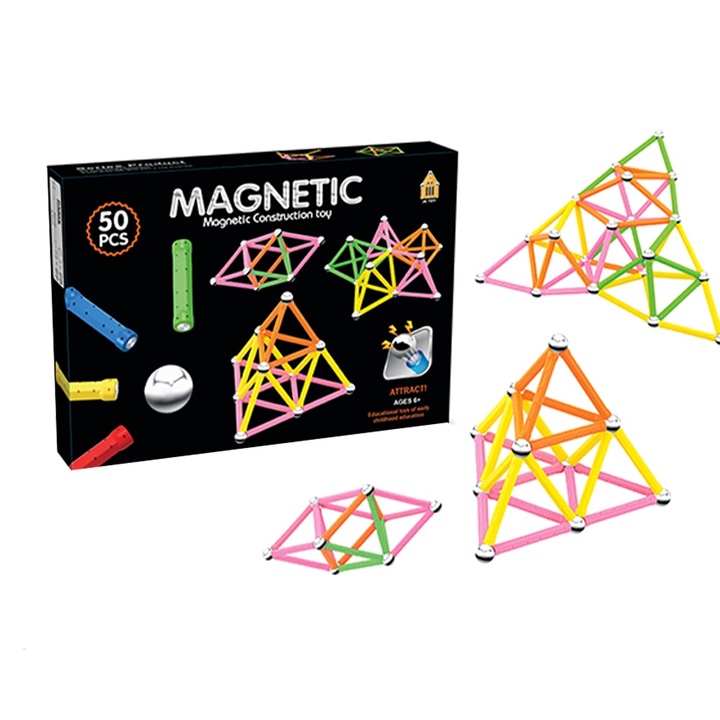 Set intelgent de constructii magnetice, 50 piese, 7toys