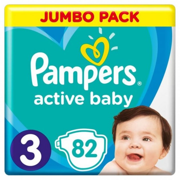 Scutece Pampers Active Baby, marimea 3, 6 -10 kg, 82 buc