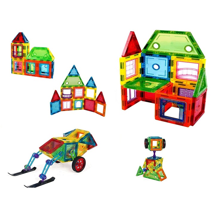 Комплект за конструиране на кутия за играчки, магнитни плочки, STEM играчки, множество опции за сглобяване, момчета и момичета, 48 части, червени, 3 години +