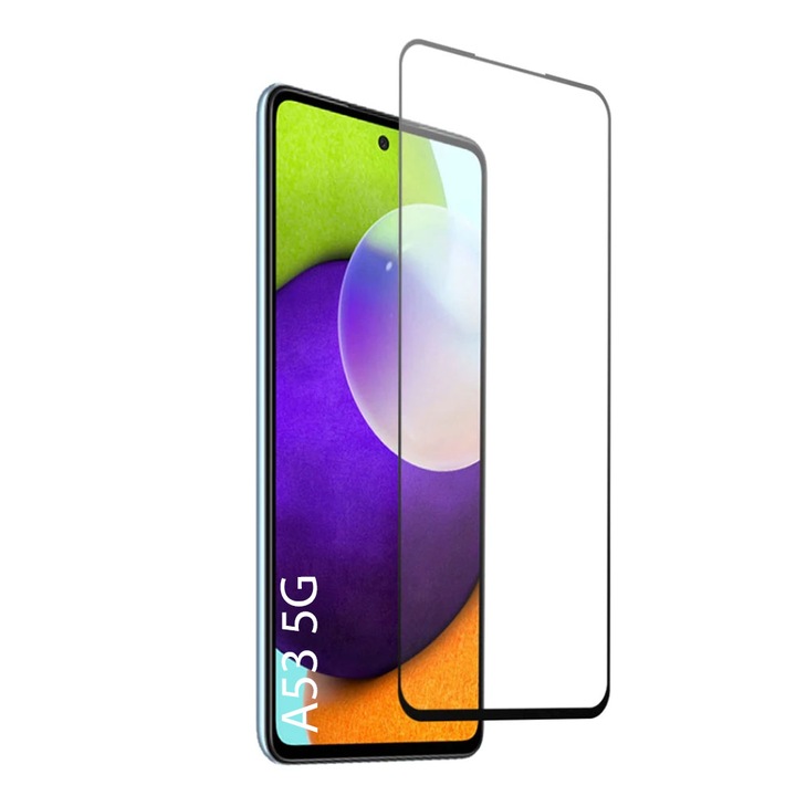 Защитено стъклено фолио за Samsung Galaxy A53 5G, Pro IAO3, Покрива целия екран, Пълно лепило с пълно залепване, 9H, 3D, HTPMAG, Черен