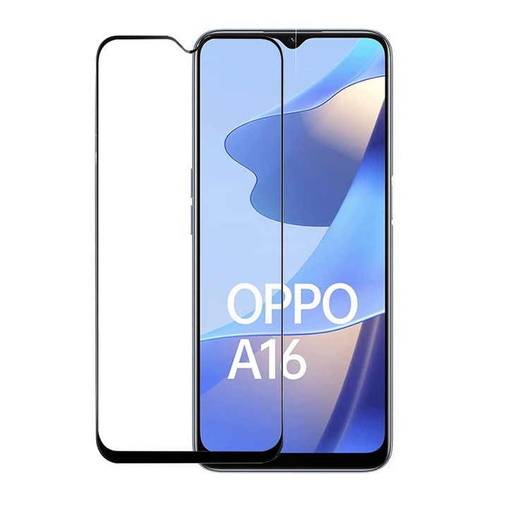 Защитено стъклено фолио за Oppo A16 4G, Pro IAO3, Покрива целия екран, Пълно лепило с пълно залепване, 9H, 3D, HTPMAG, Черен