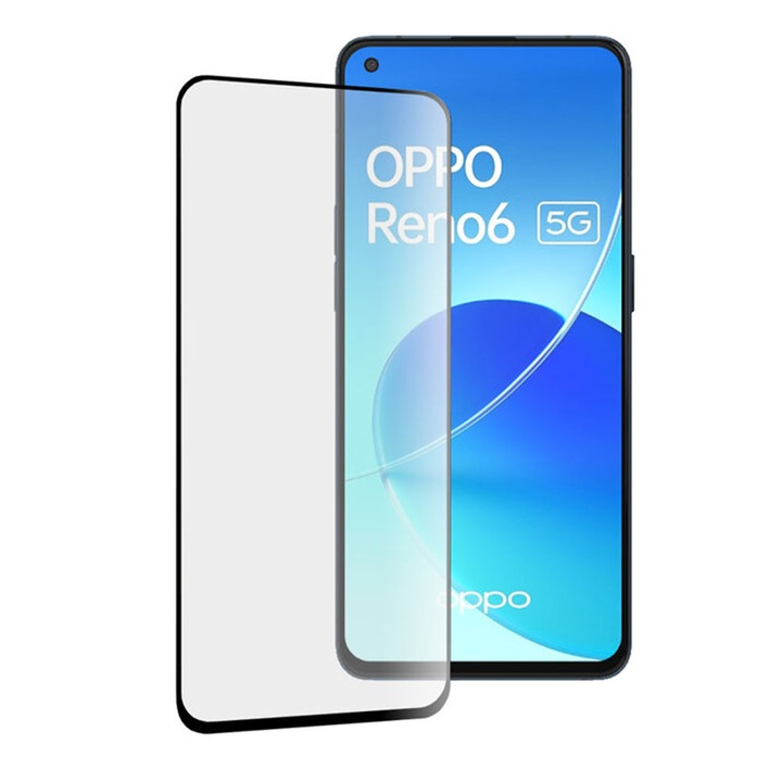 Защитено стъклено фолио за Oppo Reno6 5G, Pro IAO3, Покрива целия екран, Пълно лепило с пълно залепване, 9H, 3D, HTPMAG, Черен