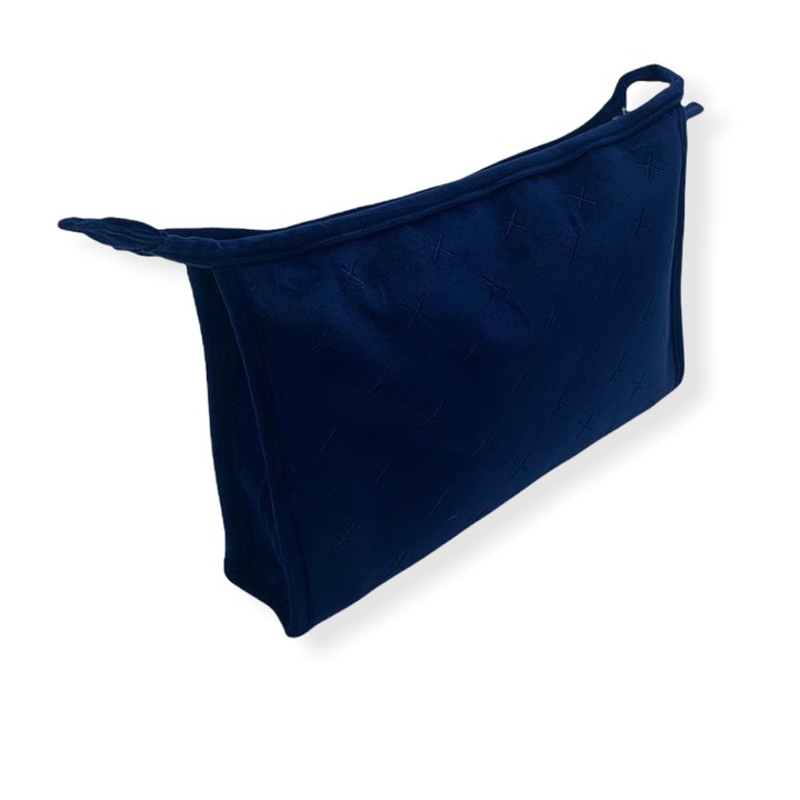 Portfard pentru cosmetice , catifea , albastru , rombic , 30x20 cm