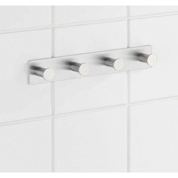 Cuier pentru baie Celano Quadro, 4 carlige, Argintiu, 25.5 cm, Wenko