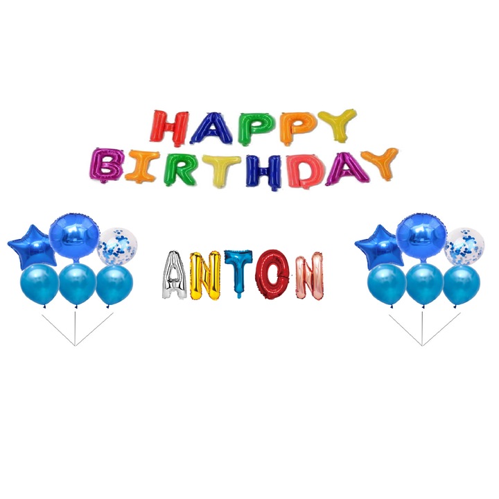 Boldog születésnapot Anton lufi szett, tortafeltöltő, többszínű M2, 35 db
